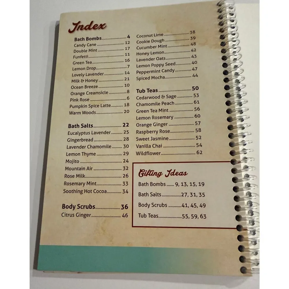 Bath Bombs Salts Scrubs & Teas Spiral Bound Recipe Book DIY Gift